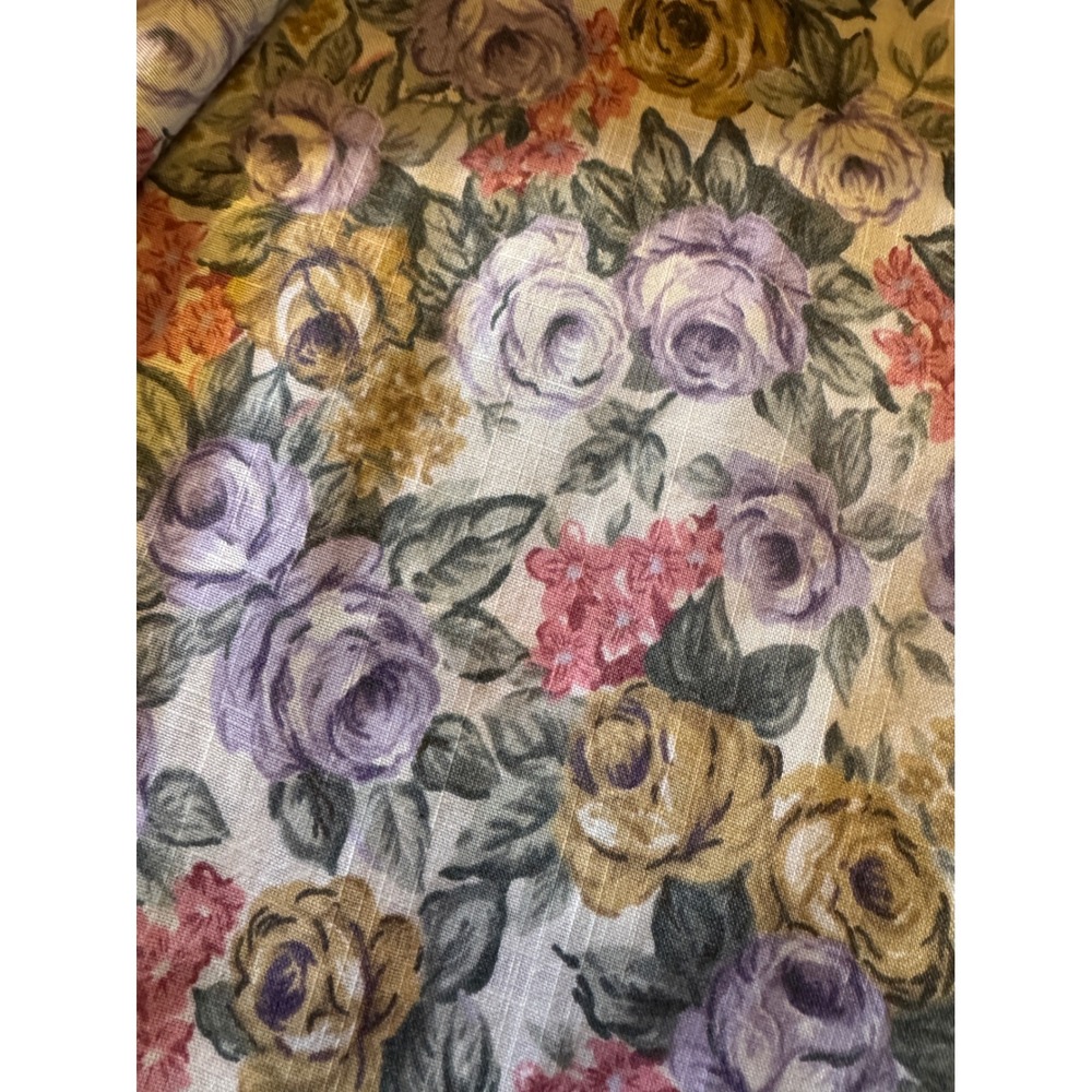 Floral Rose Fabric 5 Yards x 60" Purple Yellow Shabby Chic Cottagecore Textile